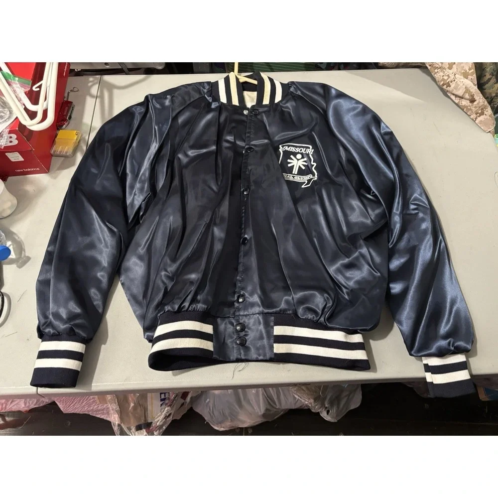 Vtg Navy 2Xl Bomber Jacket Sno King Mo Special Olympics
